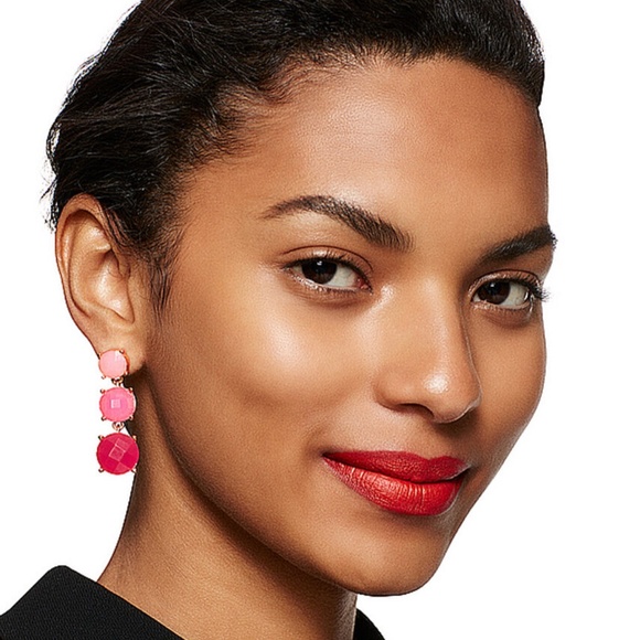 NWT Kate Spade Smell The Roses Linear Pink Drop Earrings 12k Gold $105 - Picture 5 of 9